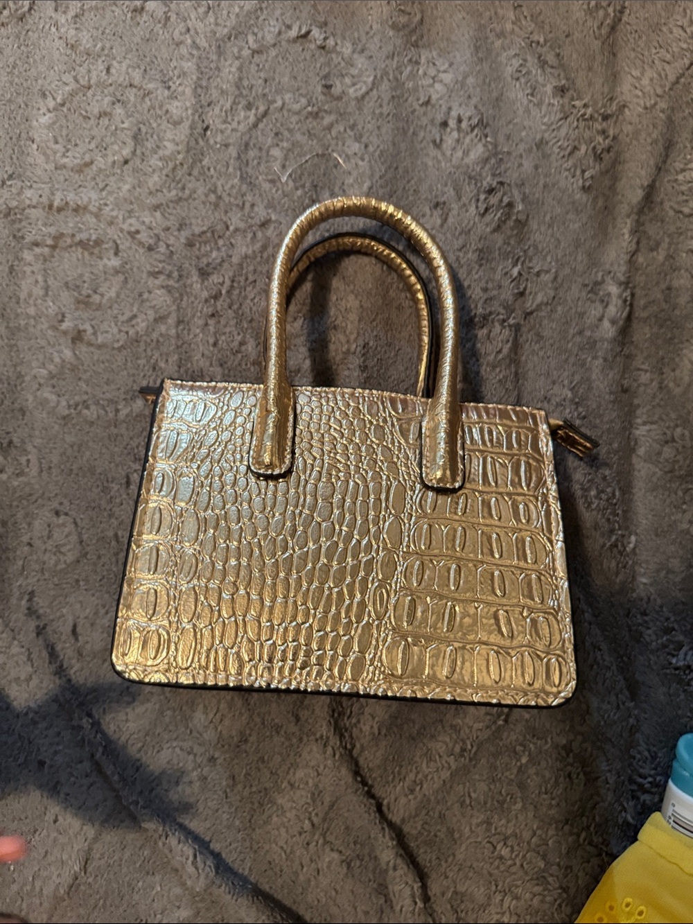 H&M Metallic Gold Croc-Embossed Top-Handle Satchel